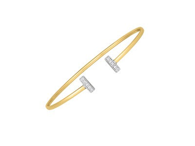 14k Two Tone Gold Diamond Tee Bar Bangle