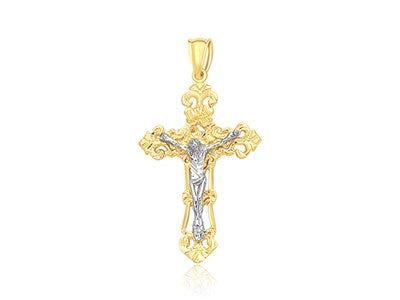 Two Tone Cross Pendant in 14k Gold