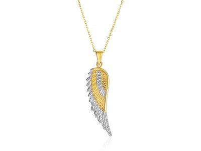 14k Two Tone Gold Angel Wing Pendant