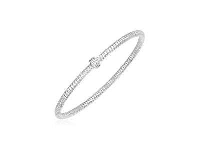 14k White Gold Stretch Bangle with Diamonds