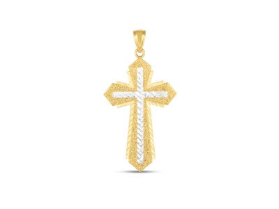 14k Two Tone Gold Diamond Cut Cross Pendant