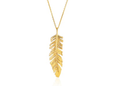 Textured Feather Pendant in 14k Yellow Gold